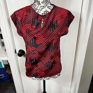 80’s vintage Plymouth black and red printed short sleeve blouse